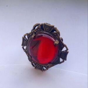 Signed KIM Garnet Cabochon Scroll Ring